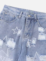 Star Print Ripped Jeans - 1741
