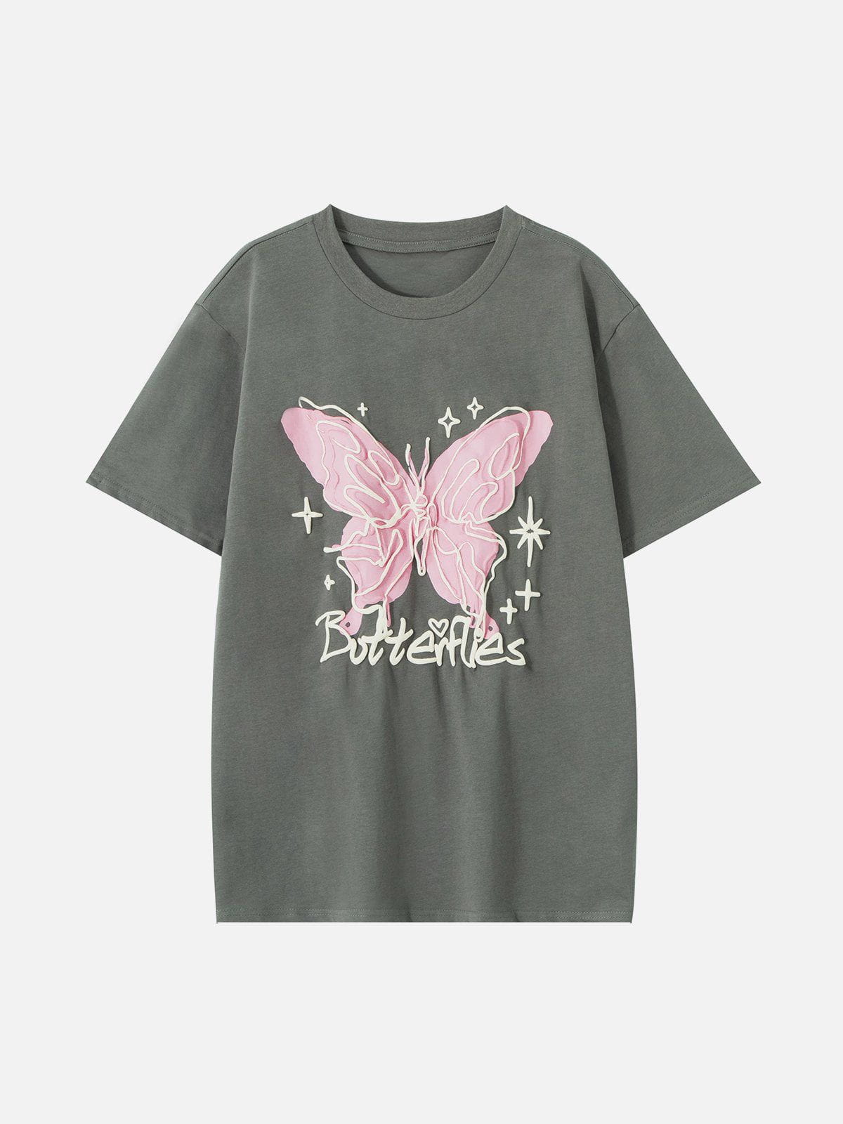 T-shirt à imprimé papillon stéréoscopique 