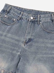 Street Fashion Creative Trouser Loop Design Washed Jeans