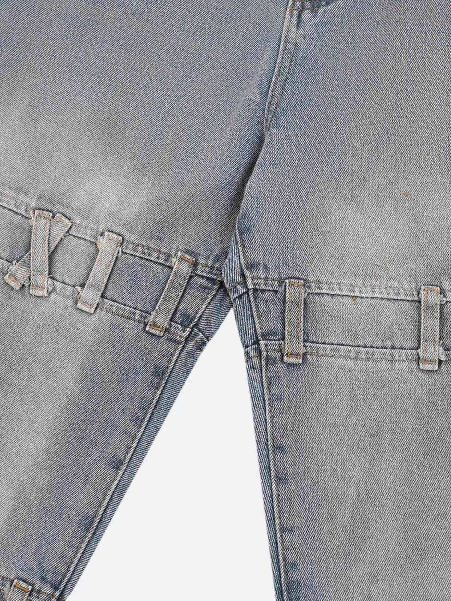 Street Fashion Creative Trouser Loop Design Washed Jeans