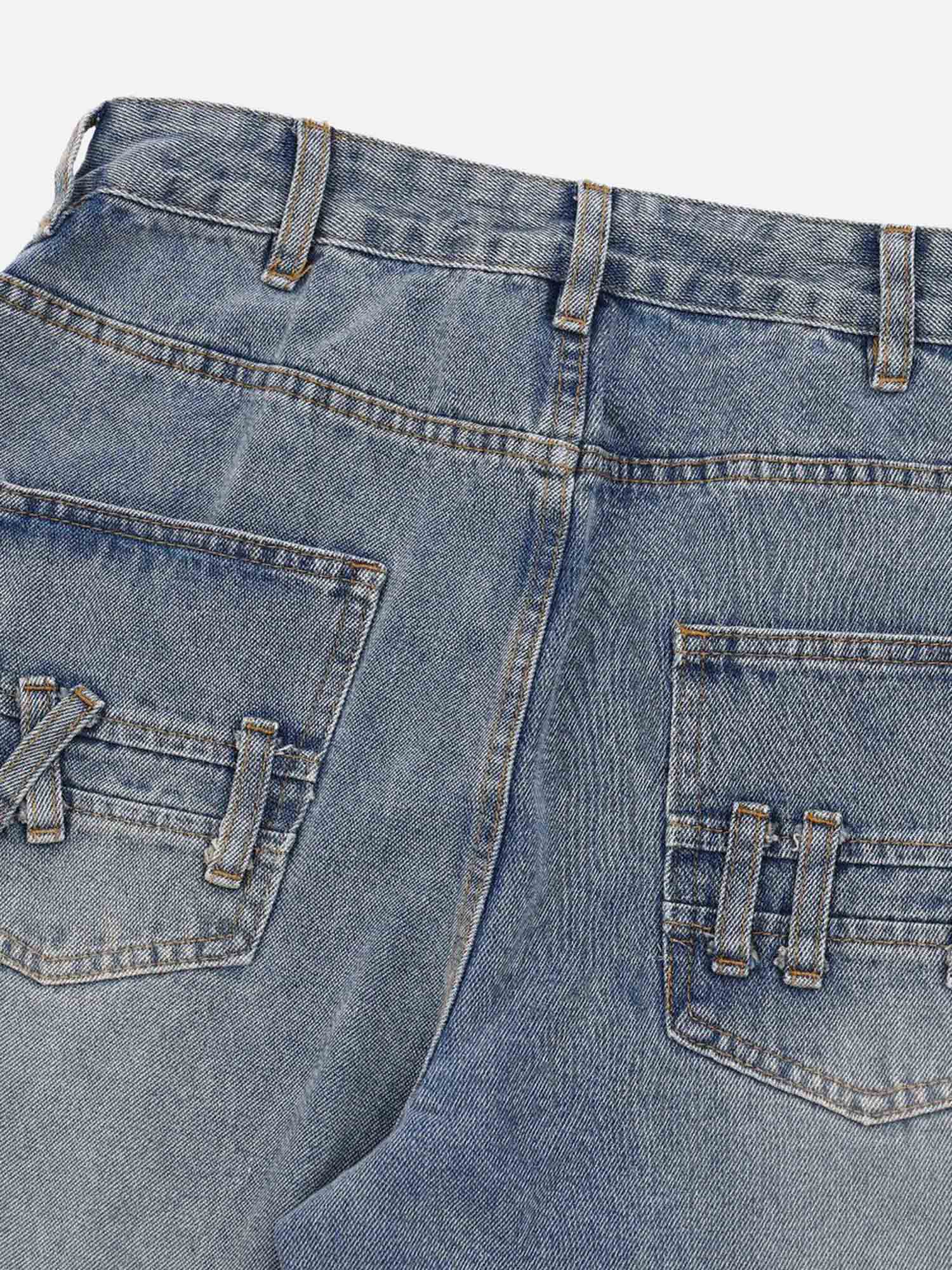 Street Fashion Creative Trouser Loop Design Washed Jeans