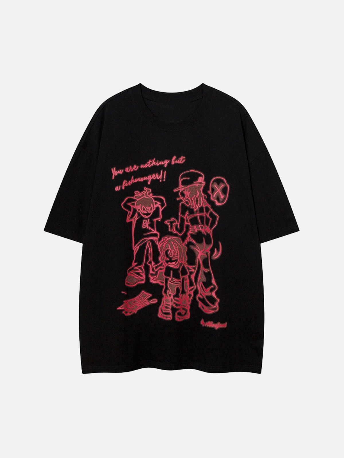 Kurzärmliges T-Shirt mit Street-Hip-Hop-Cartoon-Print 