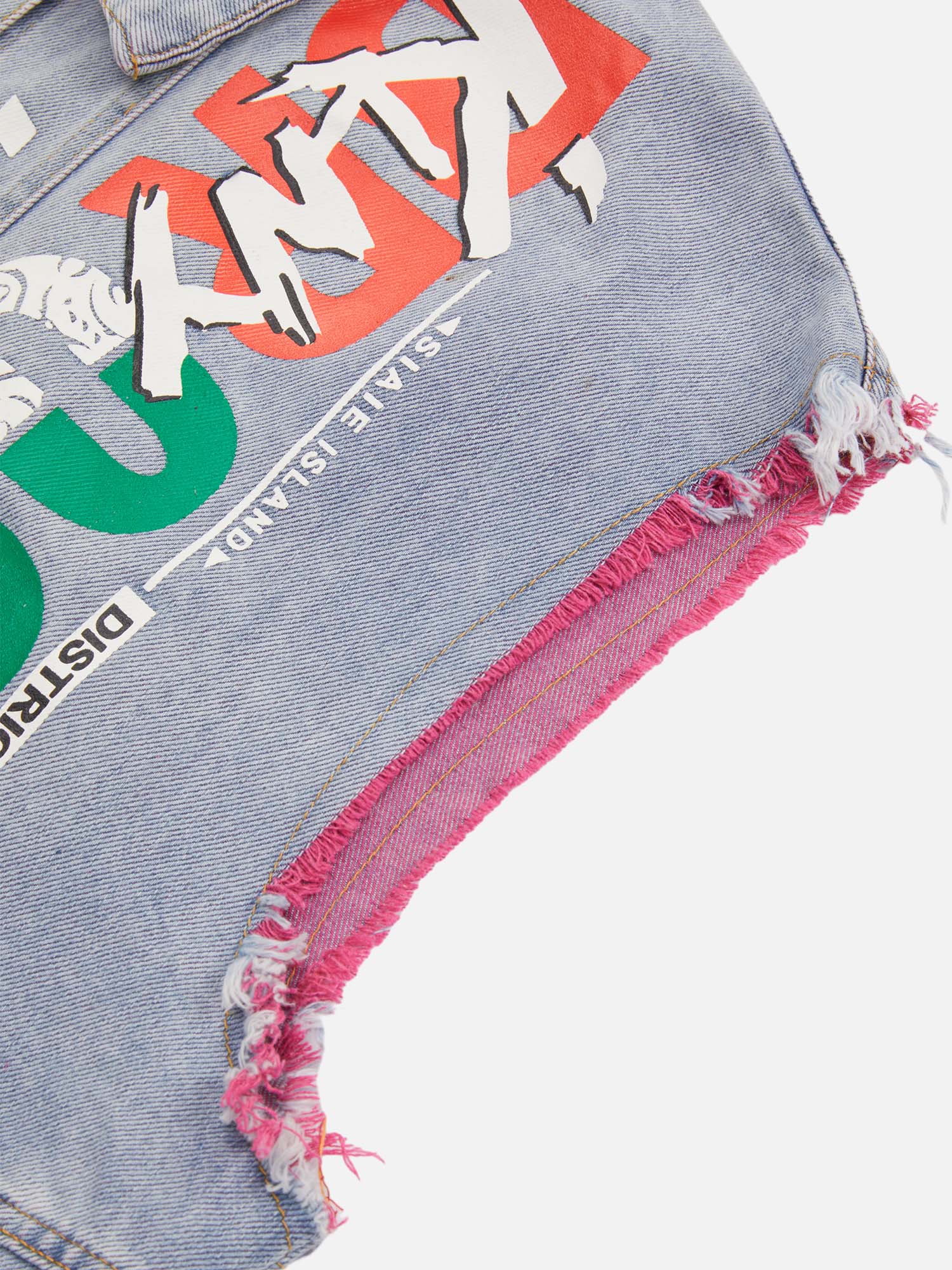 Gilet en jean déchiré imprimé graffiti hip-hop 