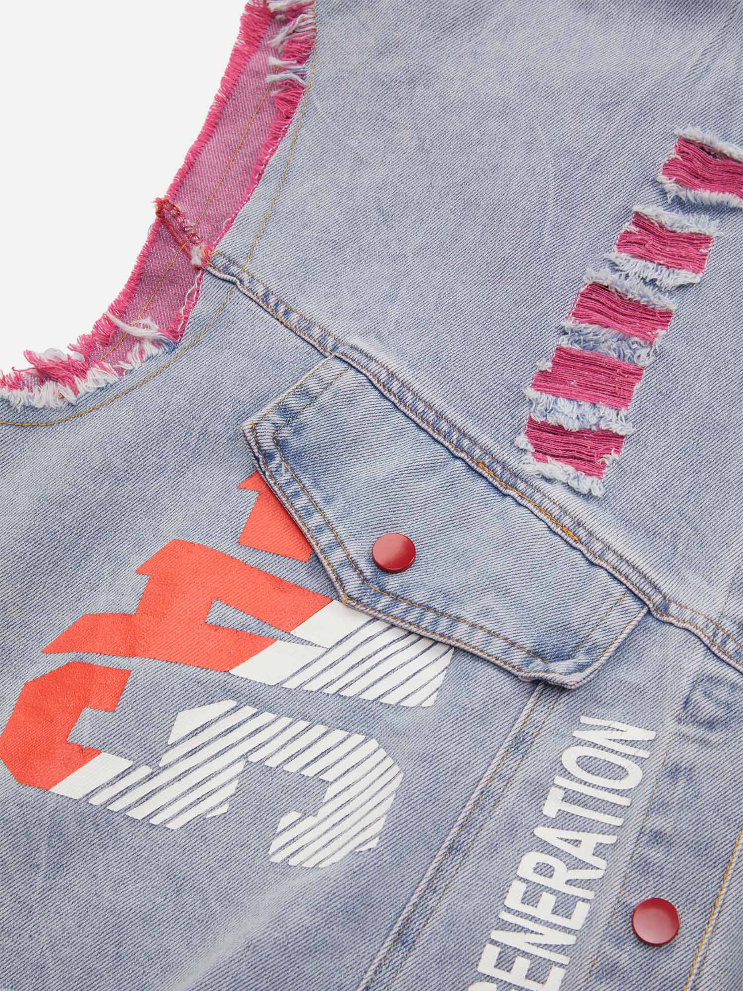 Gilet en jean déchiré imprimé graffiti hip-hop 