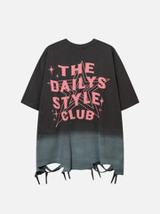 T-shirt Street Hip-hop délavé avec lettres et étoiles 