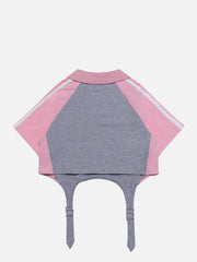 Polo rayé à col en V et coutures apparentes 