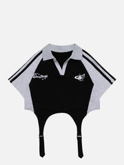 Polo rayé à col en V et coutures apparentes 