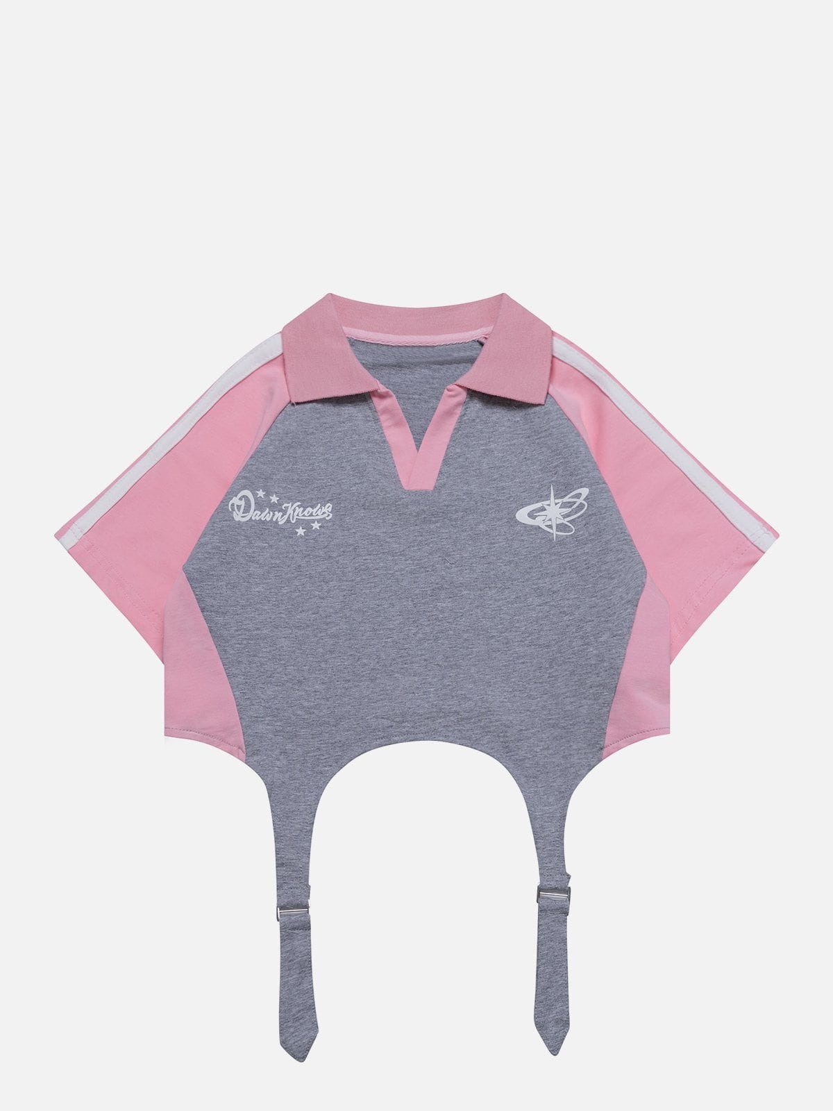 Polo rayé à col en V et coutures apparentes 