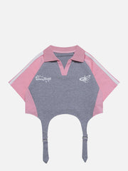 Polo rayé à col en V et coutures apparentes 