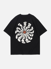 T-Shirt mit Sonnenblumen-Totenkopf-Print 
