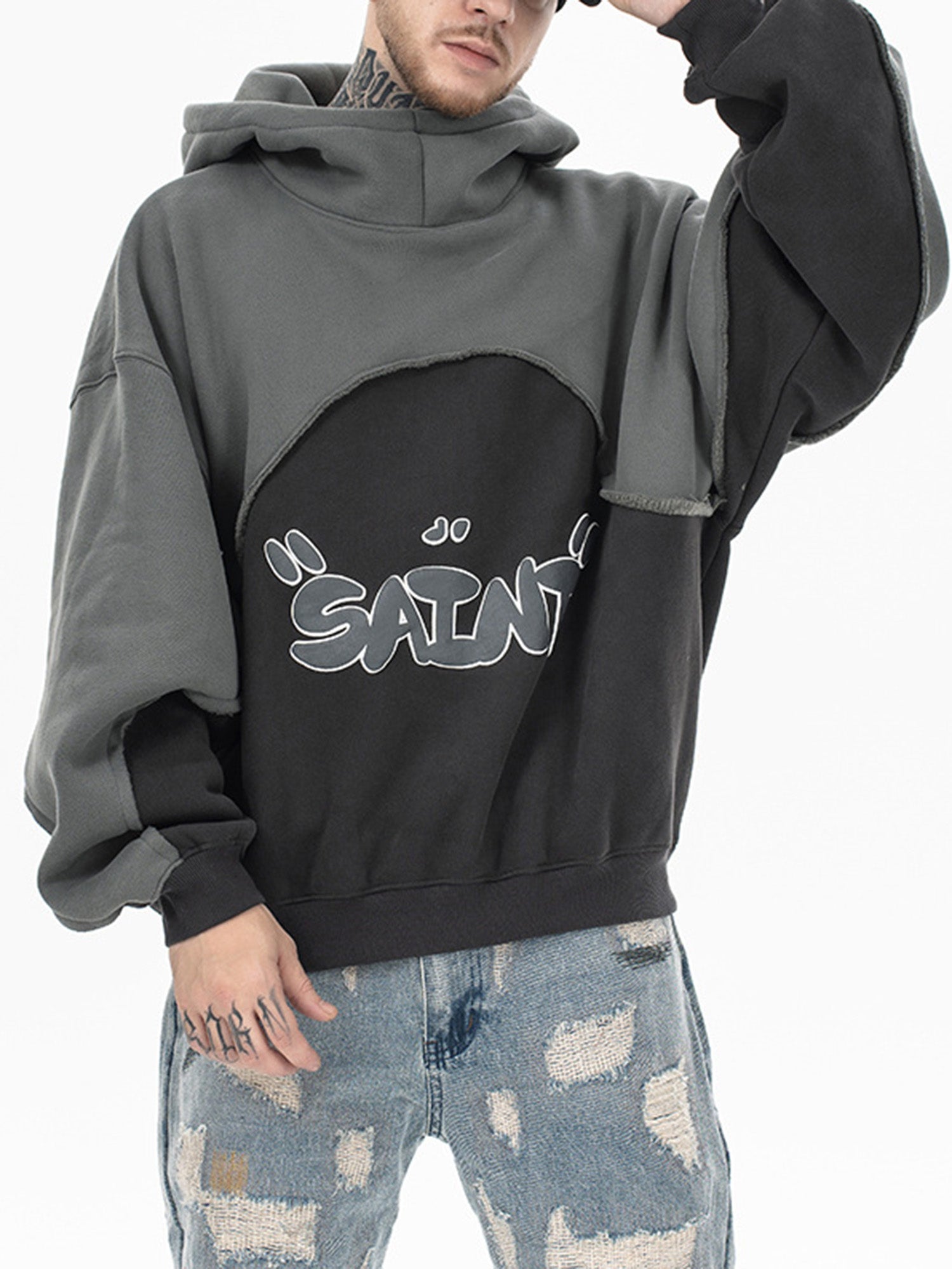 Three-dimensional Foam Patchwork Fleece Hoodie
