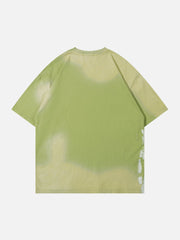 T-shirt délavé à lettres floues et tie-dye 