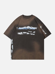 T-shirt délavé à lettres floues et tie-dye 