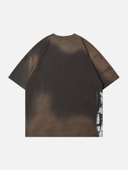 T-shirt délavé à lettres floues et tie-dye 