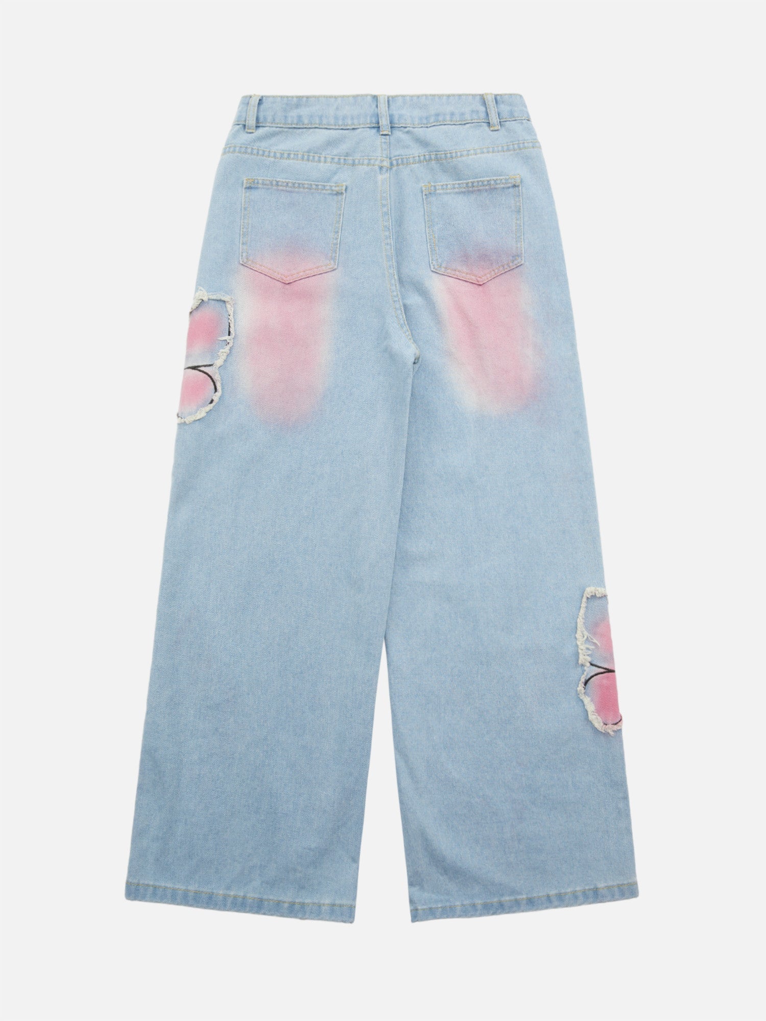 Tie-dye Butterfly Embroidered Raw Edge Jeans