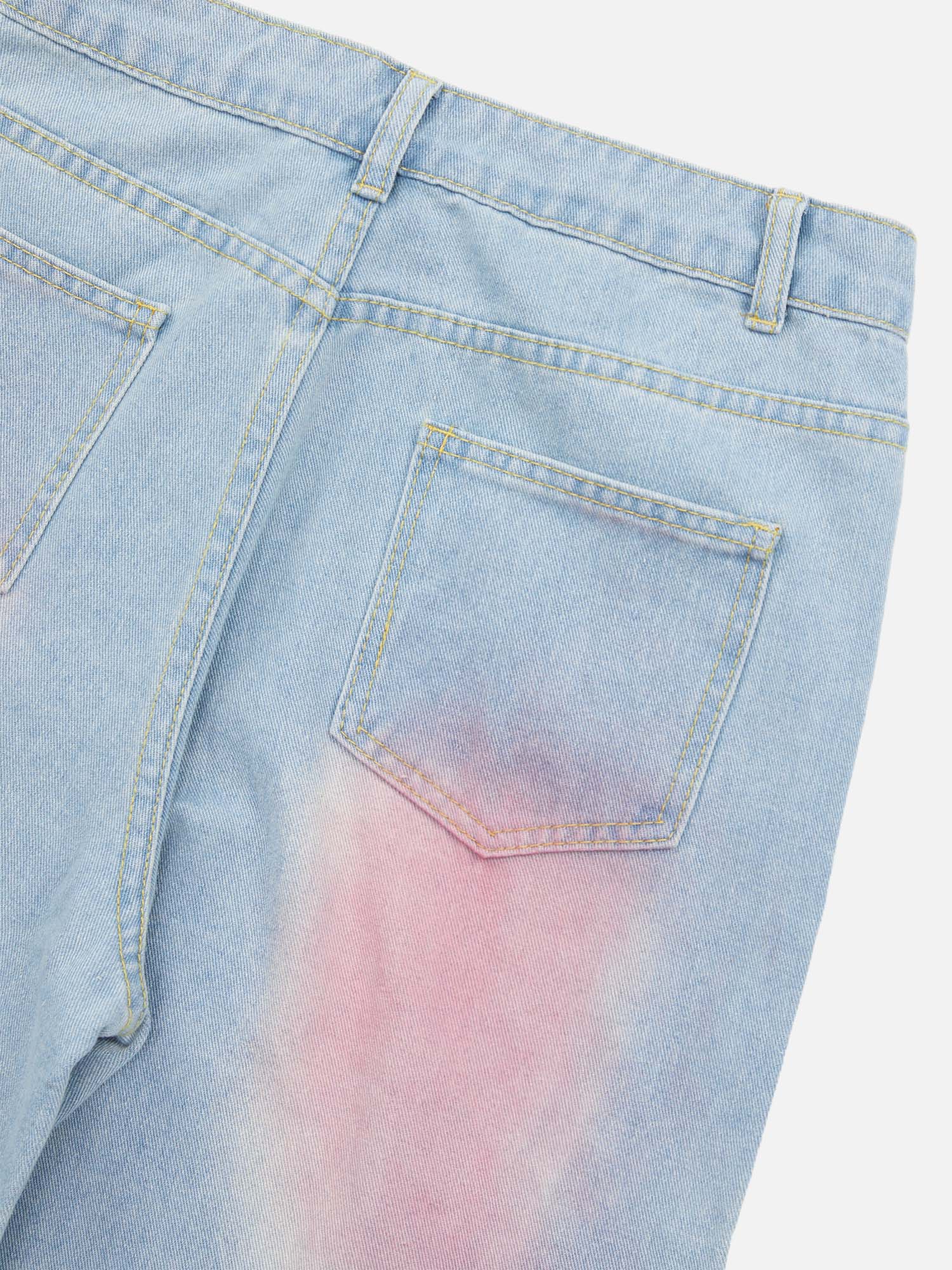Tie-dye Butterfly Embroidered Raw Edge Jeans