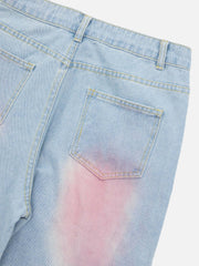 Tie-dye Butterfly Embroidered Raw Edge Jeans