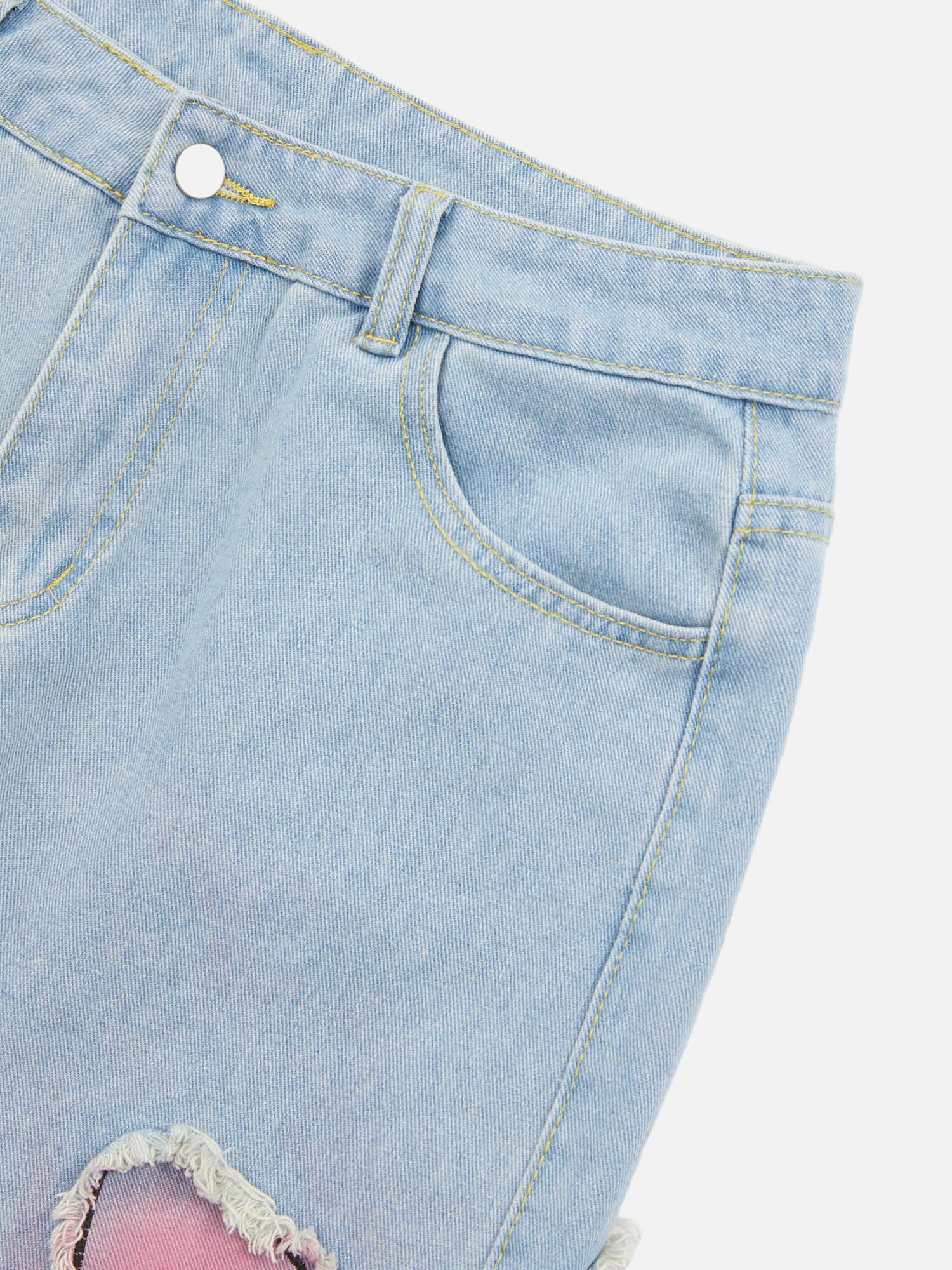 Tie-dye Butterfly Embroidered Raw Edge Jeans