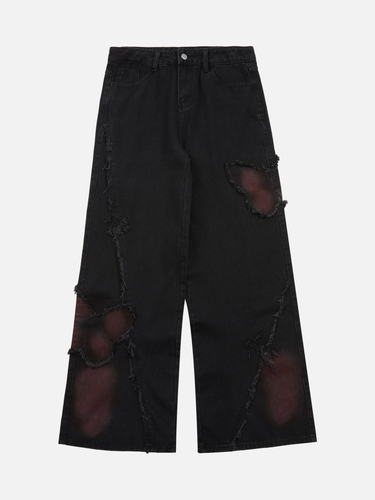 Tie-dye Butterfly Embroidered Raw Edge Jeans