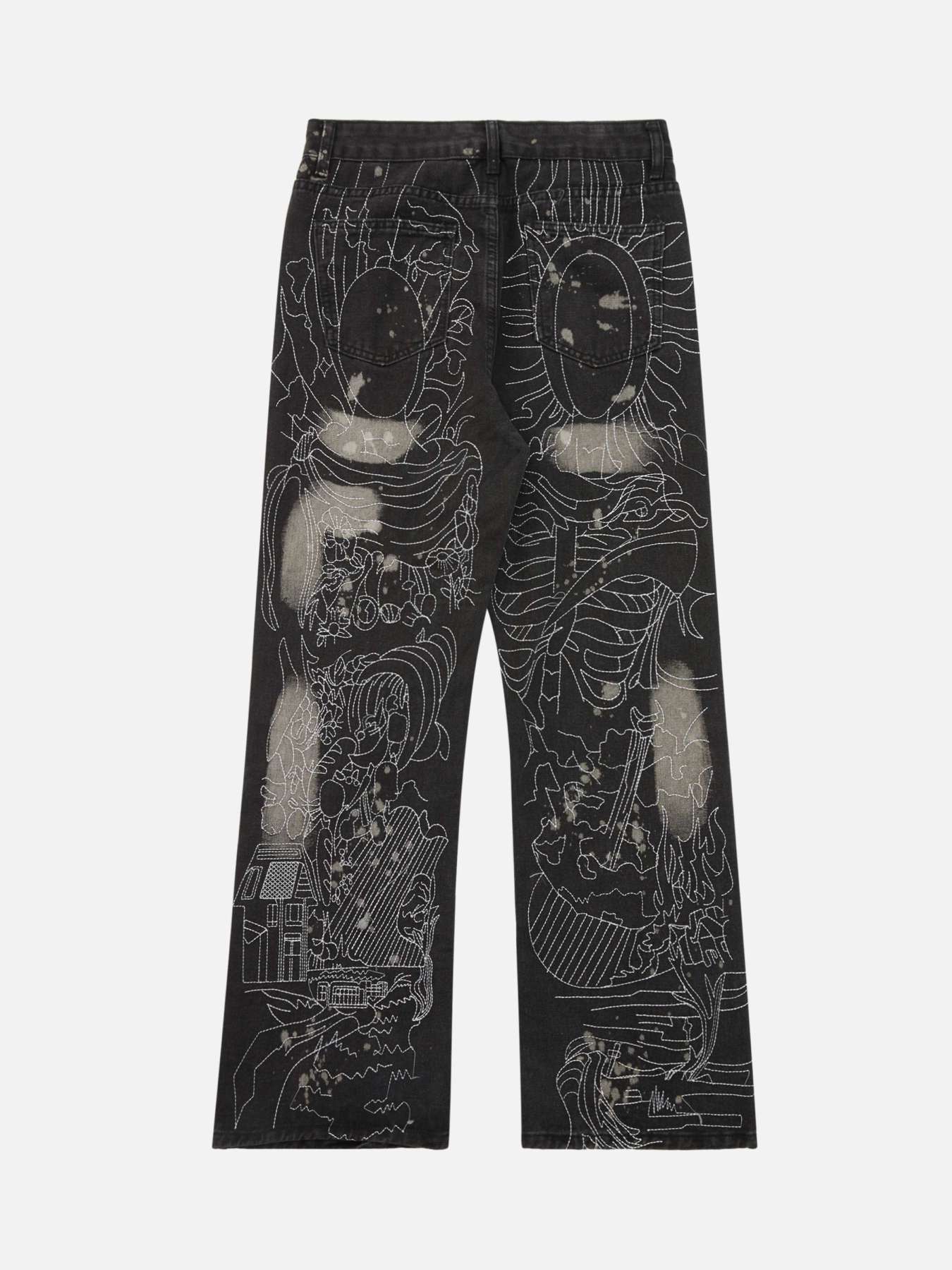 Topstitched White Straight-leg Jeans