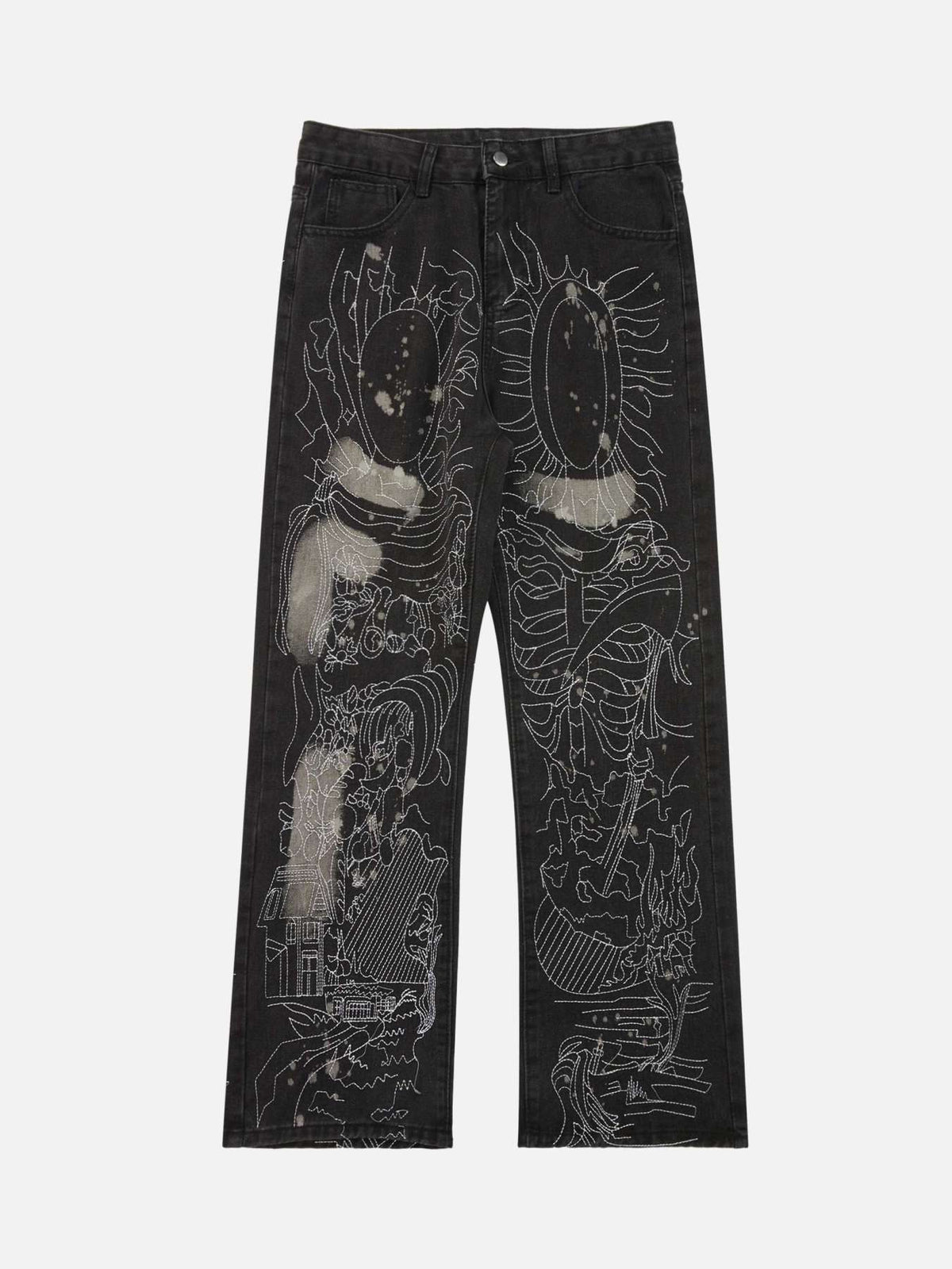 Topstitched White Straight-leg Jeans