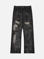 Topstitched White Straight-leg Jeans