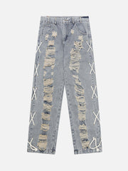 Torn Side Straps Design Sense Jeans