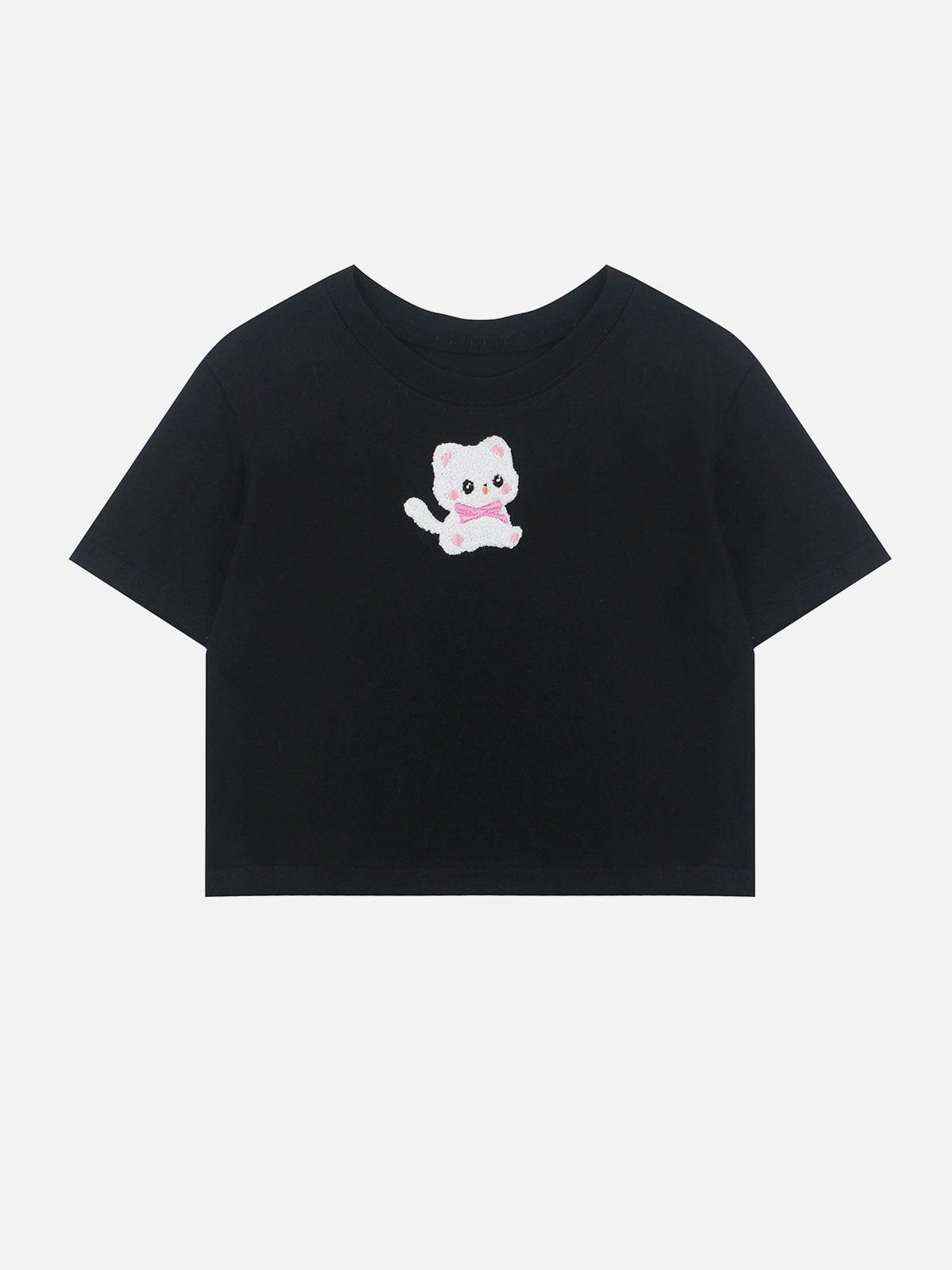 T-shirt imprimé chat brodé avec serviette 