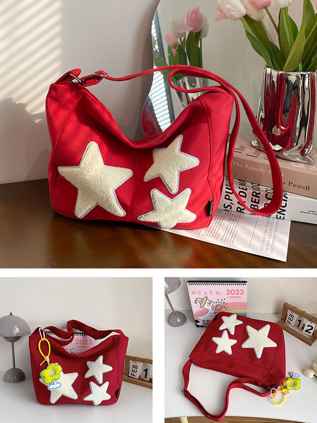 Towel Embroidery Star Shoulder Bag
