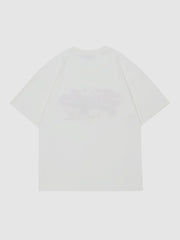 T-shirt imprimé alphabet délavé avec broderie serviette 