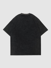 T-shirt imprimé alphabet délavé avec broderie serviette 