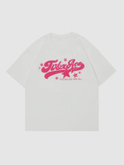 T-shirt imprimé alphabet délavé avec broderie serviette 