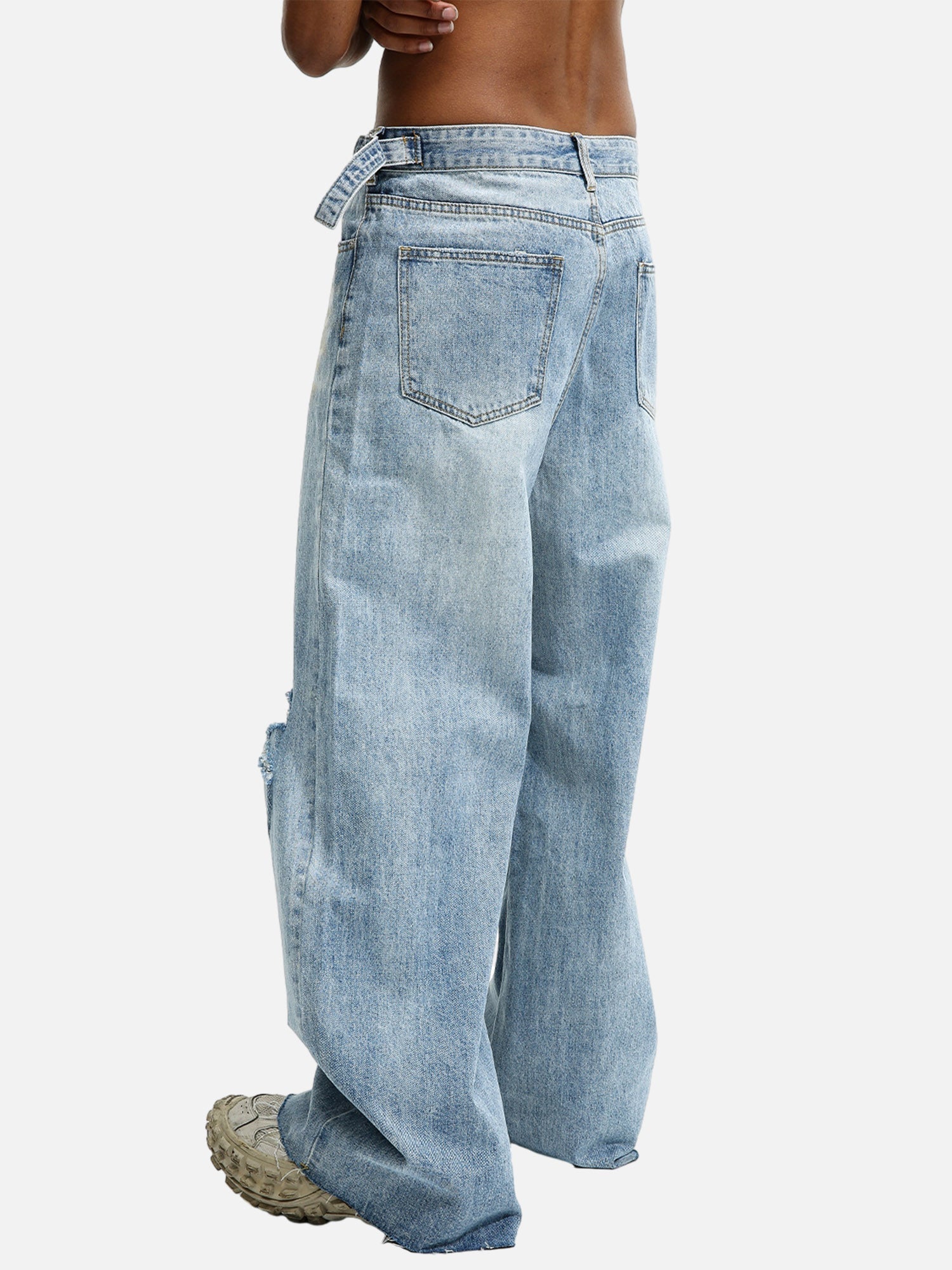 Trendy Wide-leg Knee-high Ripped Jeans - 1947