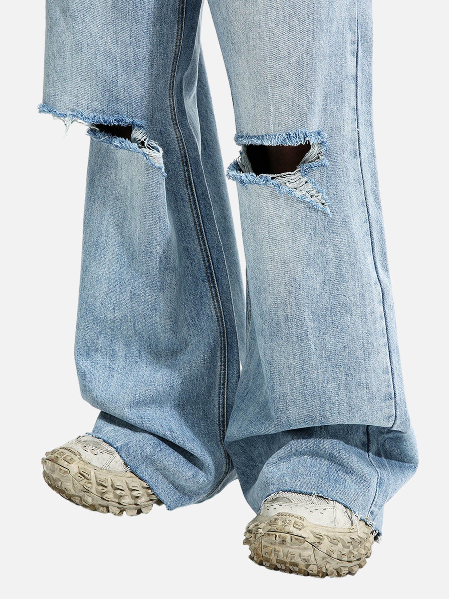 Trendy Wide-leg Knee-high Ripped Jeans - 1947