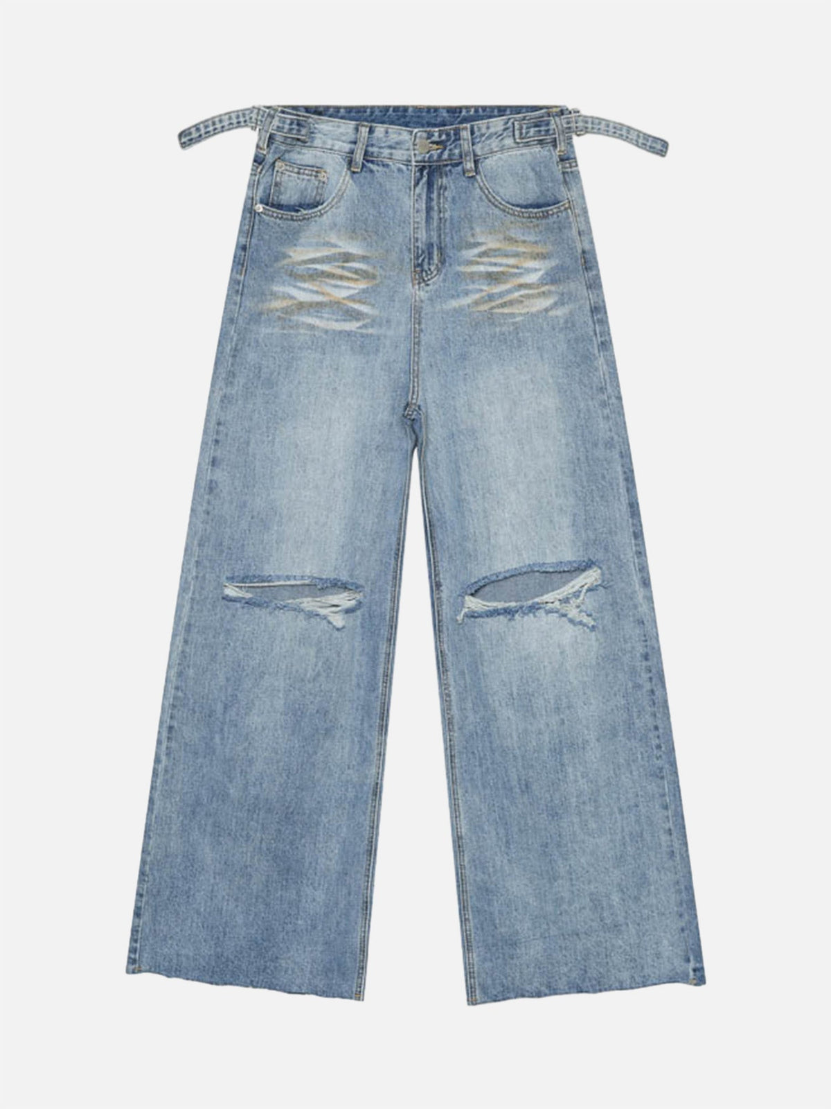 Trendy Wide-leg Knee-high Ripped Jeans - 1947