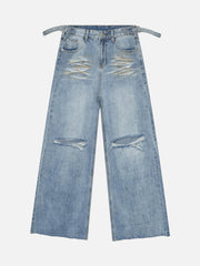 Trendy Wide-leg Knee-high Ripped Jeans - 1947