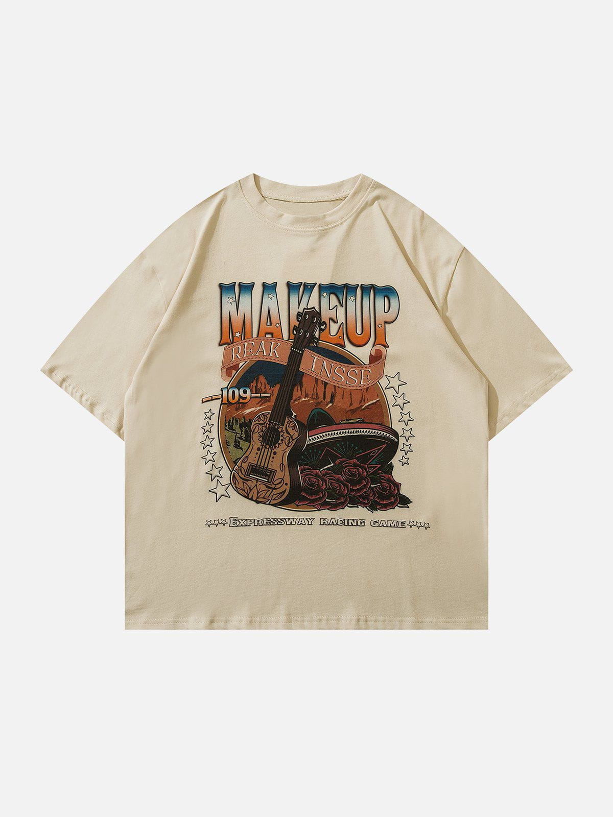 T-shirt imprimé guitare vintage rose 