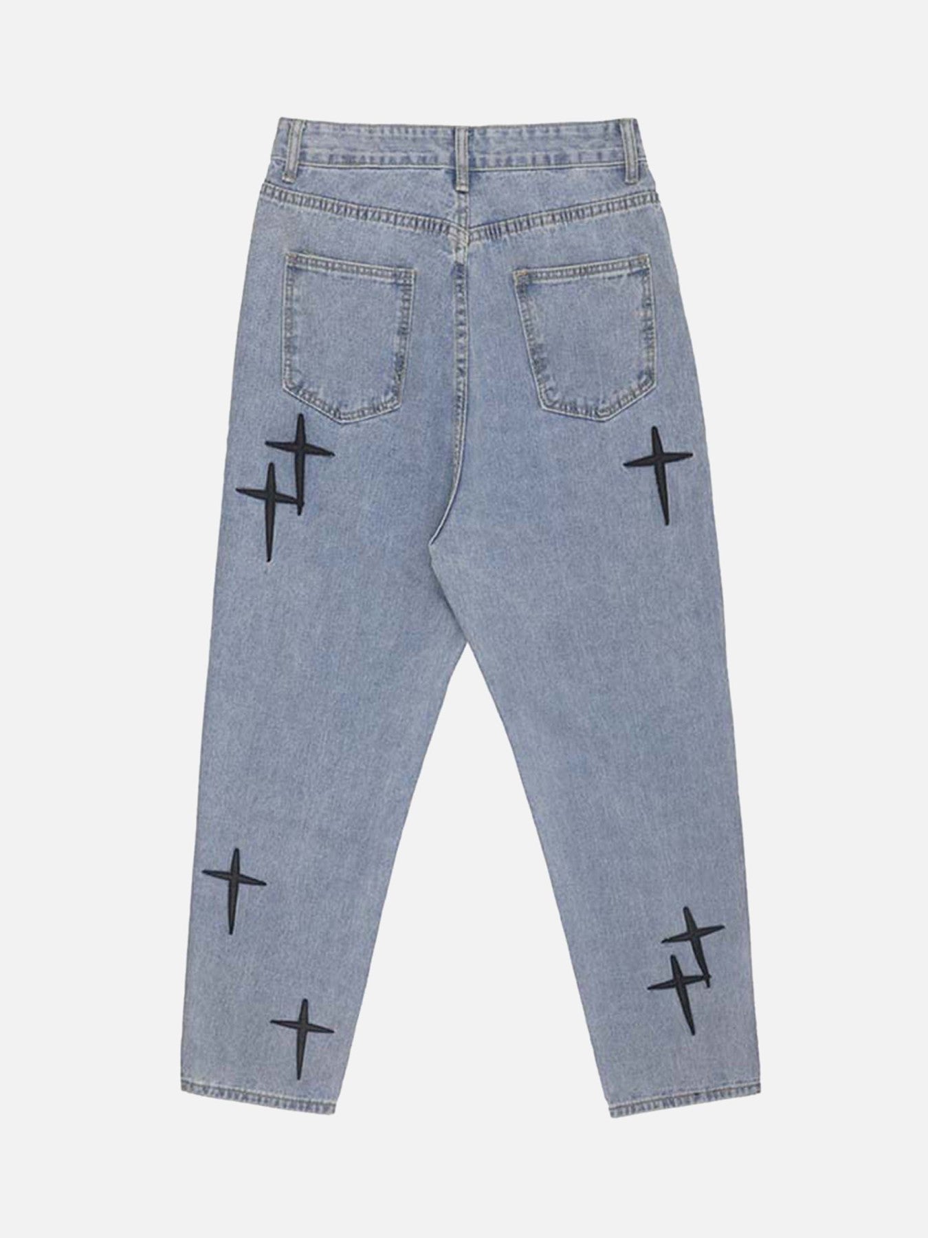 Vintage Letter Print Washed Jeans