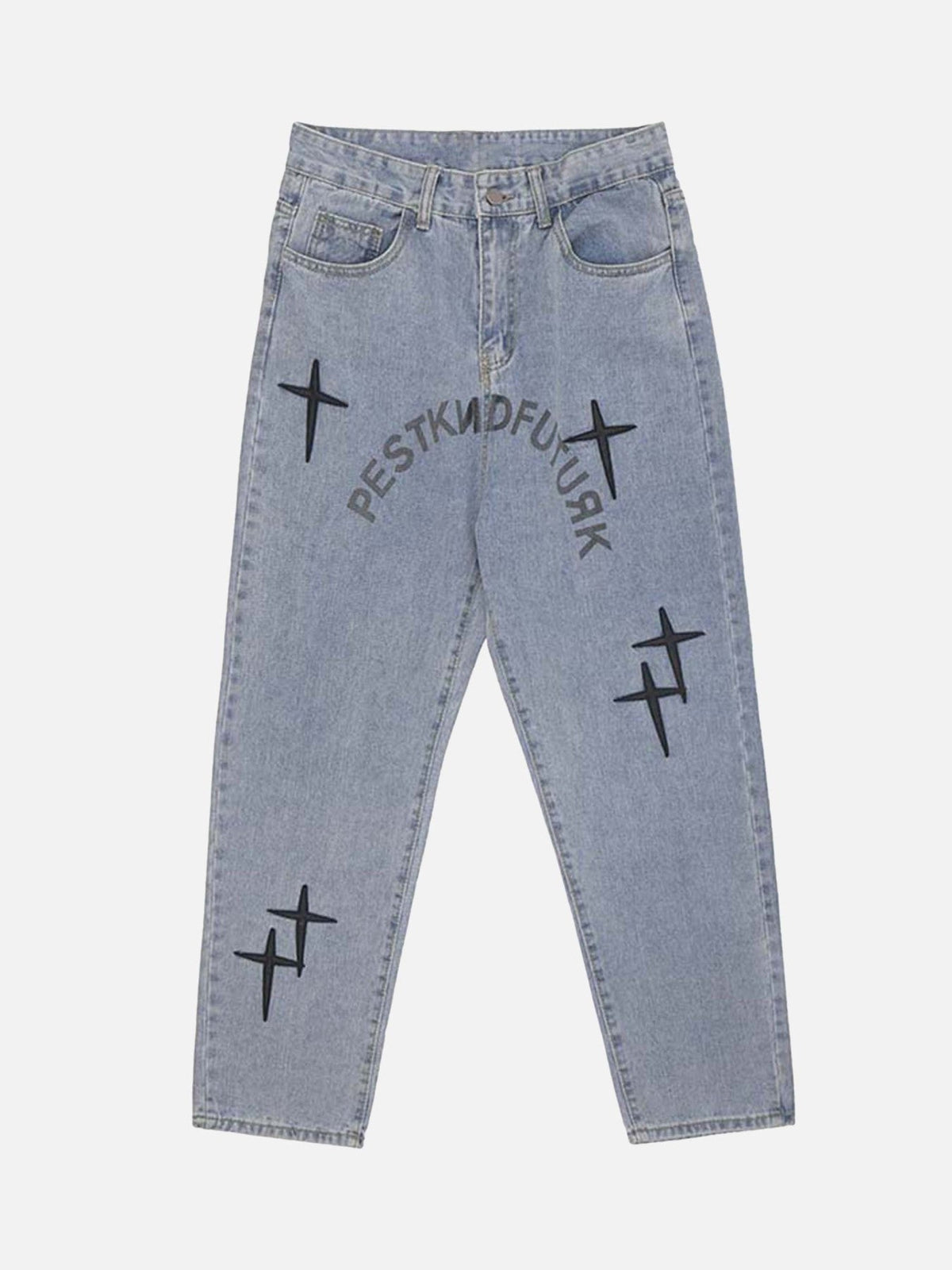 Vintage Letter Print Washed Jeans