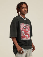 T-shirt imprimé vintage Street Retro Washed Old Fun 