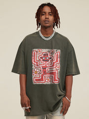 T-shirt imprimé vintage Street Retro Washed Old Fun 