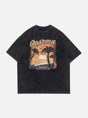 T-shirt imprimé vintage délavé et vieilli 