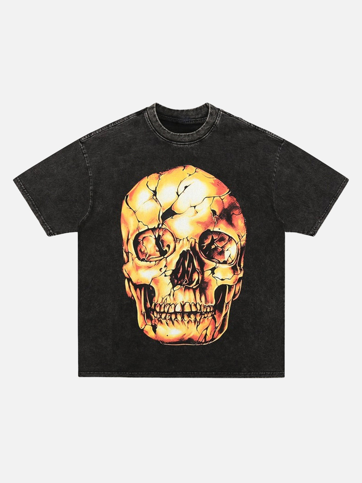 Washed And Distressed Retro Dark Gold Skull T-shirt