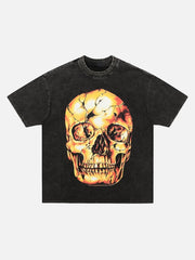 Washed And Distressed Retro Dark Gold Skull T-shirt
