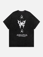 T-shirt délavé à motif papillon ombré 