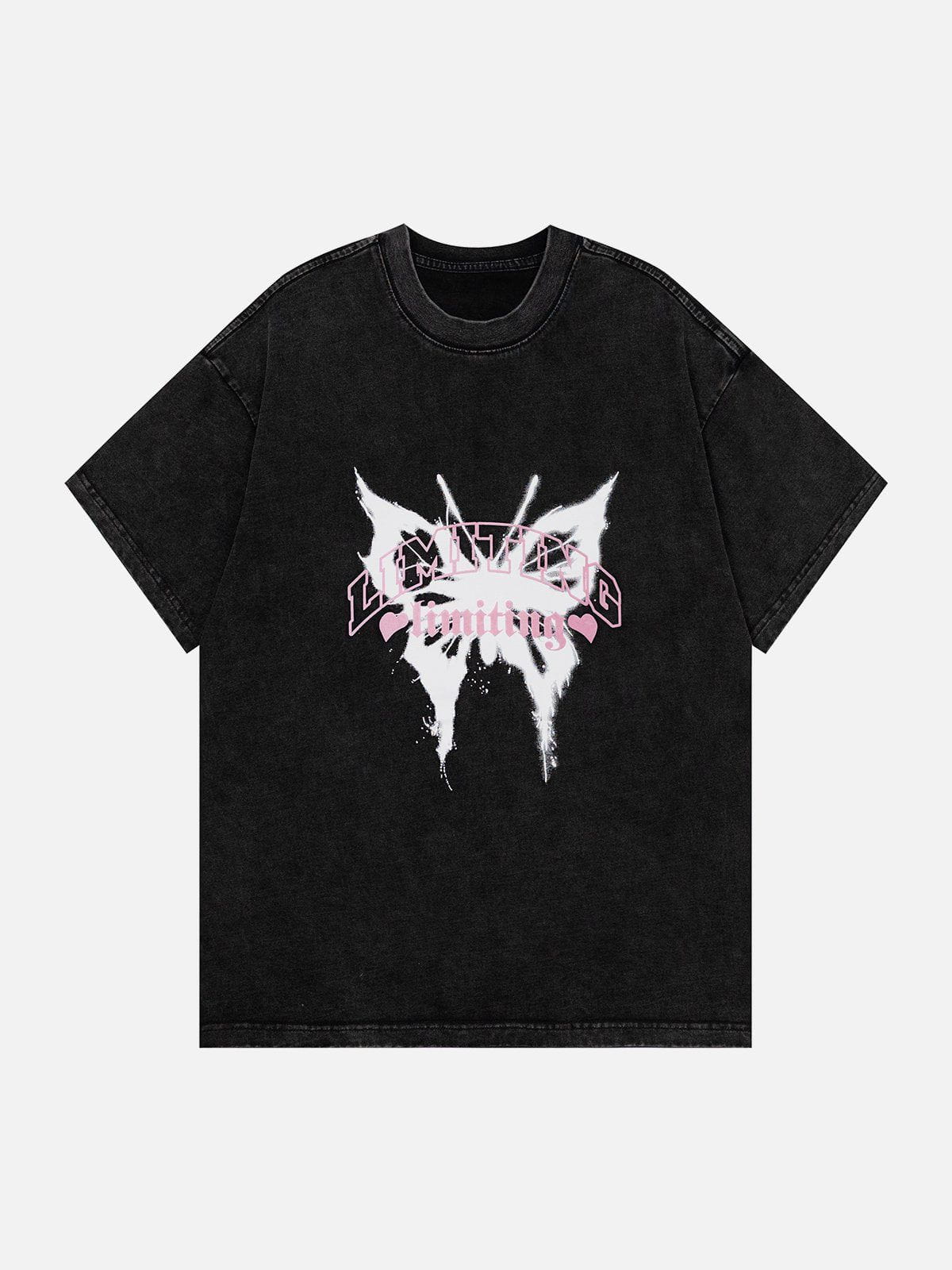 T-shirt délavé à motif papillon ombré 