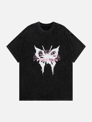 T-shirt délavé à motif papillon ombré 