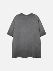 T-Shirt aus gewaschenem Distressed-Denim mit aufgesticktem Stern 