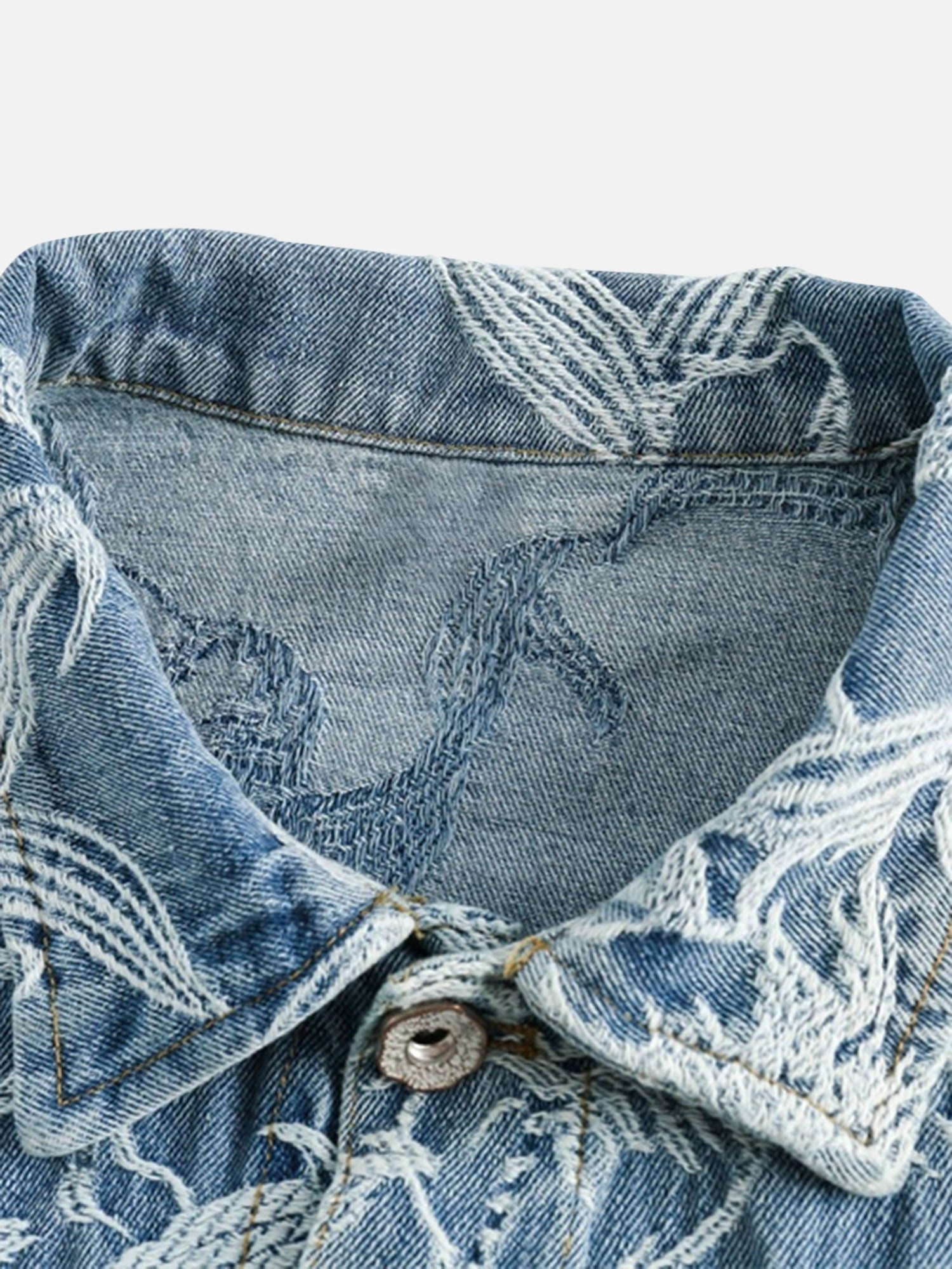 Washed Floral Jacquard Denim Jacket - 1896