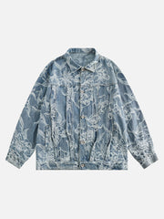 Washed Floral Jacquard Denim Jacket - 1896